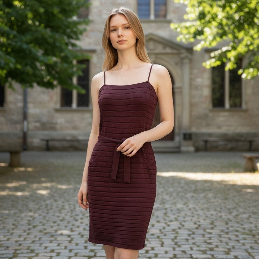 Luca Luca Italian Designer Wine Body Con Dress Sz L Bandage Style Pockets